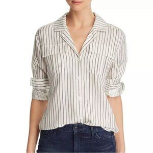 NWT J Brand Sz M White Black Metallic Silver Peyton Utility Button Up Shirt $278